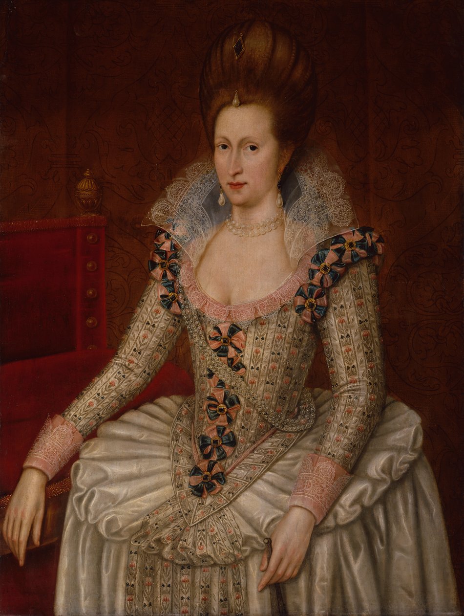 Drottning Anne av Danmark, ca 1605 (olja på panel) av John de the Elder (attr. to) Critz