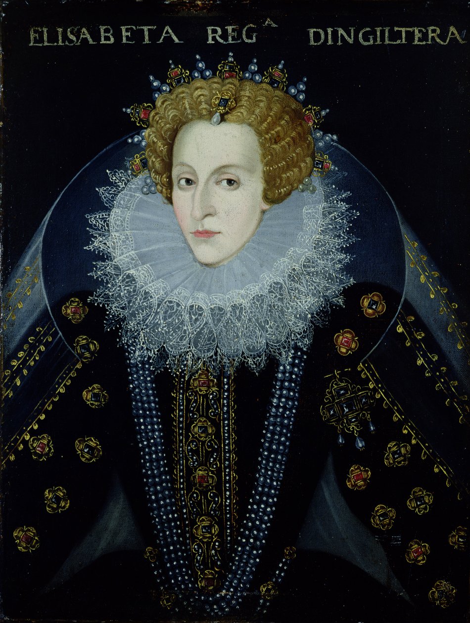Porträtt av drottning Elizabeth I (1533-1603) (olja på duk) av John the Elder (circle of) Bettes