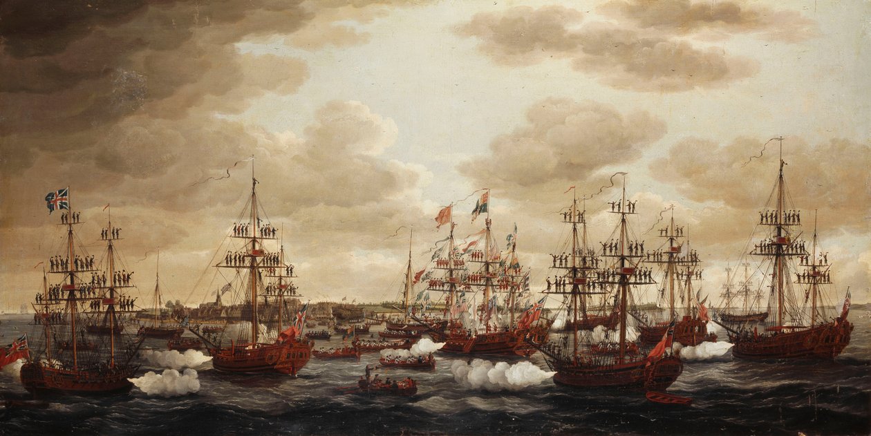 Prinsessan Charlottes landstigning i Harwich 1761, 1762 av John the Elder Cleveley