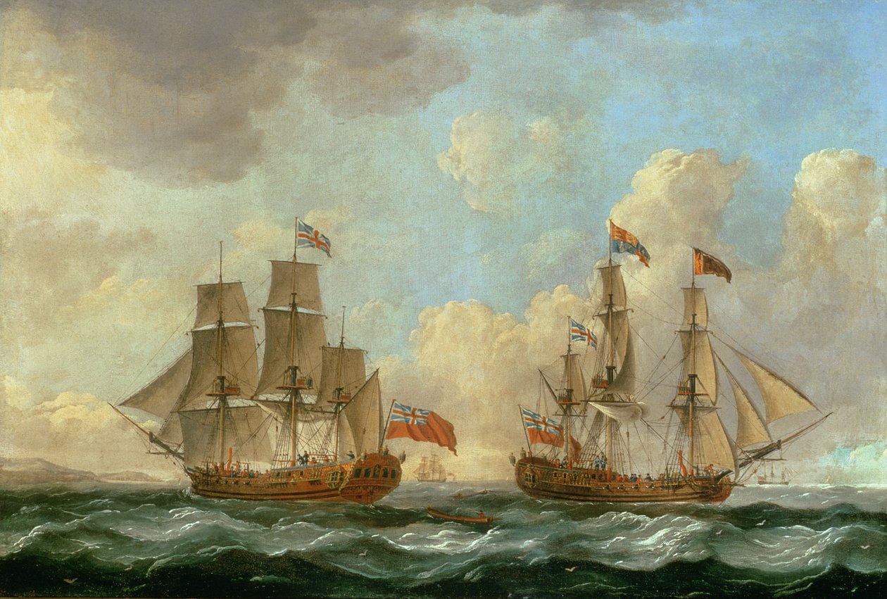 Peregrine i två positioner utanför kusten, 1766 av John the Elder Cleveley