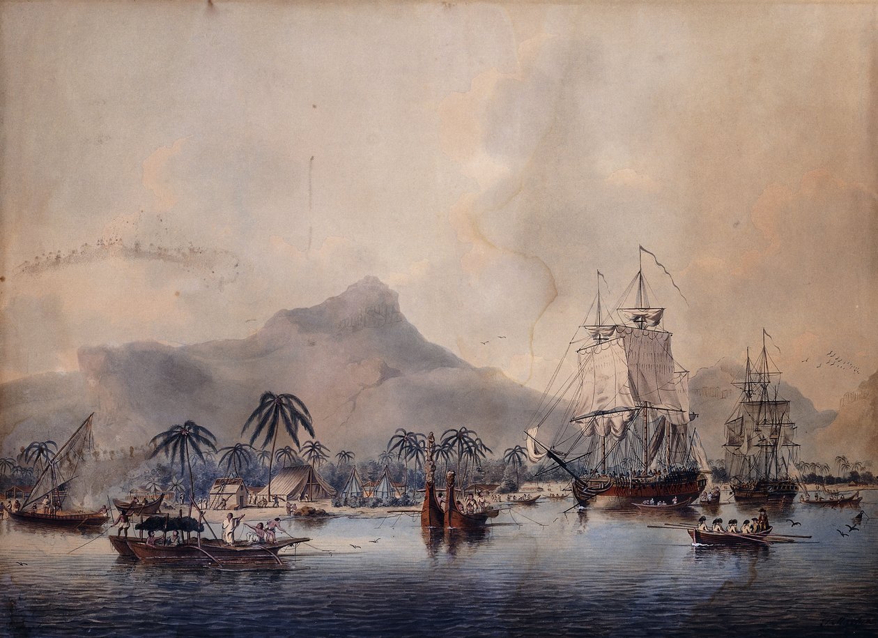 Utsikt över Huaheine, 1787 av John the Younger Cleveley