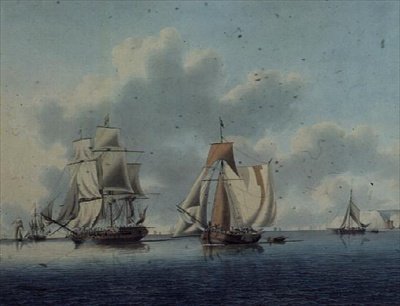 Fregatt och holländska fiskebåtar utanför Isle of Wight av John the Younger Cleveley