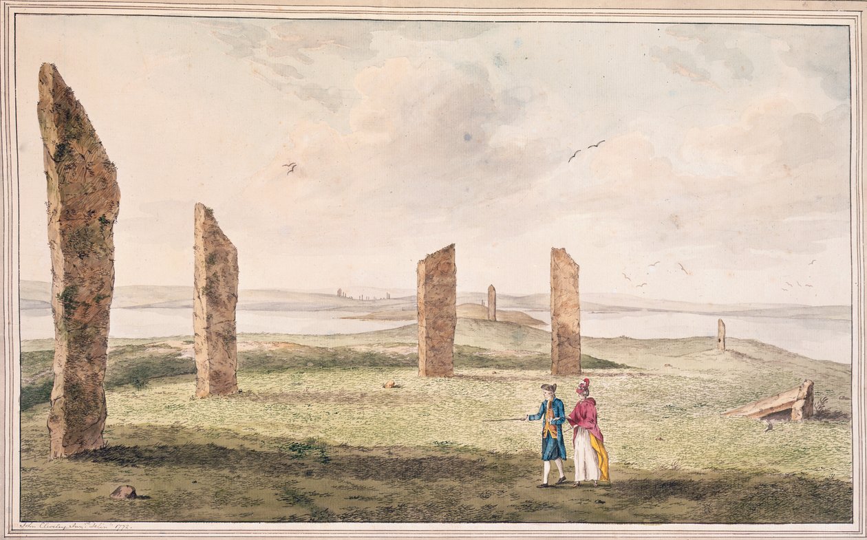 Vy över en halvcirkel av stenar på stranden av Stenhouse Lake på ön Pomona av John the Younger Cleveley