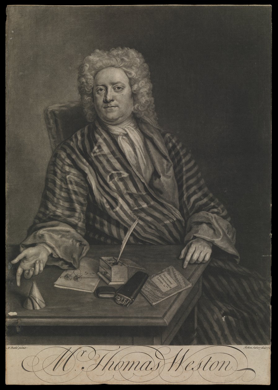 Thomas Weston, ca 1725 (gravyr, mezzotint) av John the younger Faber
