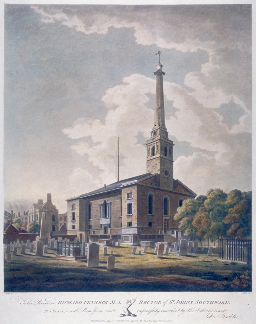 Utsikt över Church of St John Horsleydown, Bermondsey, London, 1799. av John william Edy