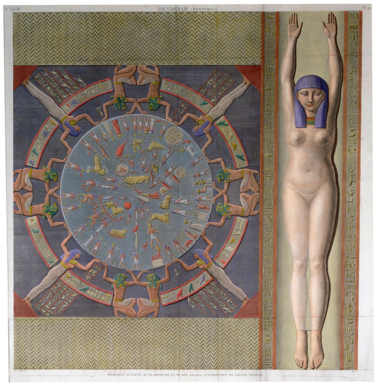 Zodiac-tak från det storslagna templet i Denderah, Egypten, c1826 av Jollois and Devilliers