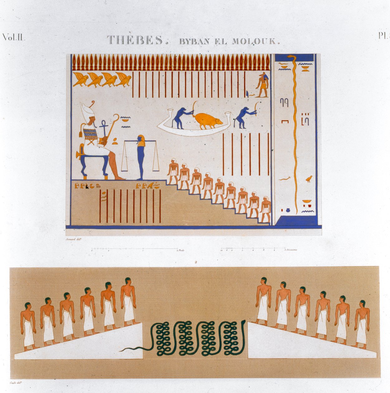 Illustrationer av fresker från Byban el Molouk, Thebe, Egypten, 1822 av Jomard