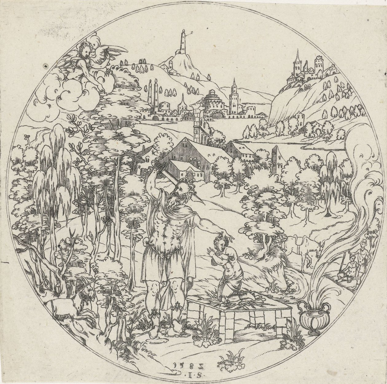 Abraham offrar Isak Bottoms of Bowls: Landscapes with bibliska och mytologiska skildringar (serietitel) av Jonas Silber