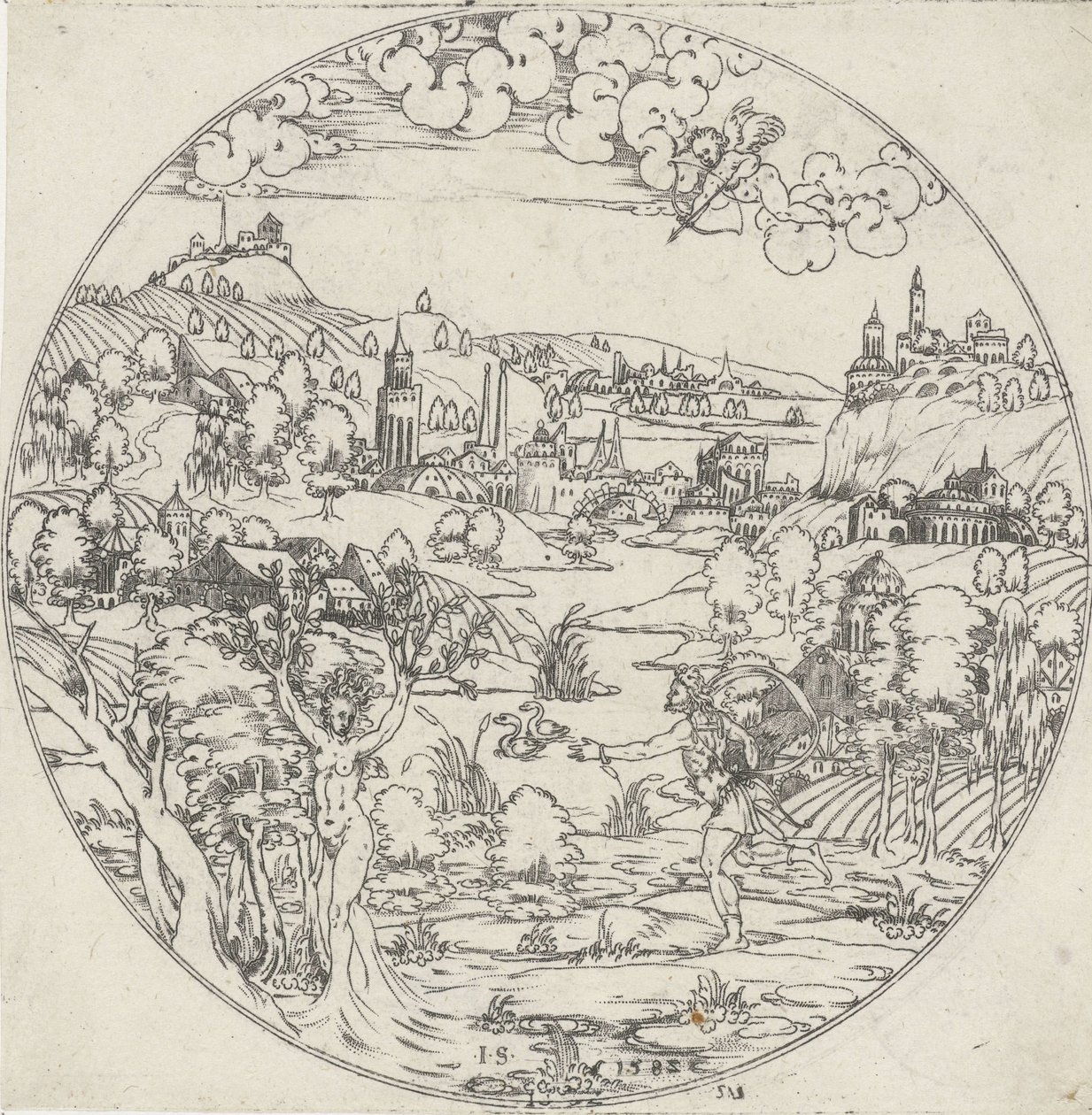 Apollo och Daphne Bottoms of Bowls: Landscapes with bibliska och mytologiska skildringar (serietitel) av Jonas Silber