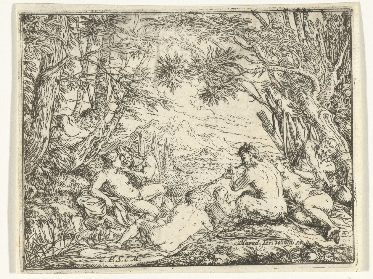 Satyrer och nymfer i en skog av Jonas Umbach