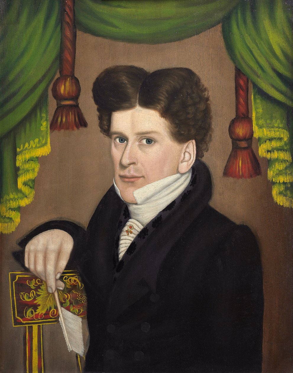 Man med penna, ca 1827-30 (olja på pannå) av Jonas Welch Holman