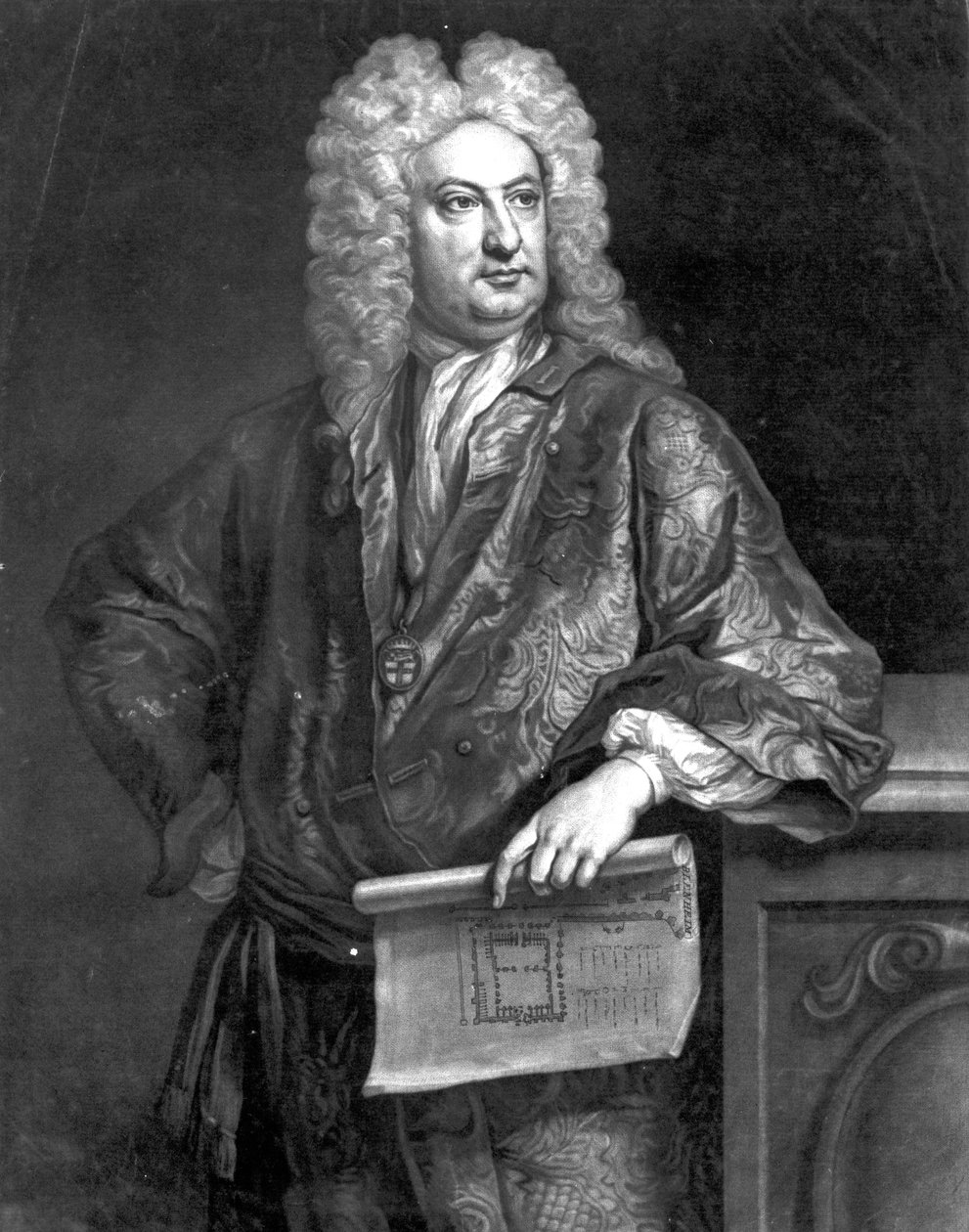 Sir John Vanbrugh, graverad av John Faber den yngre, 1727 (mezzotint) av Jonathan Richardson