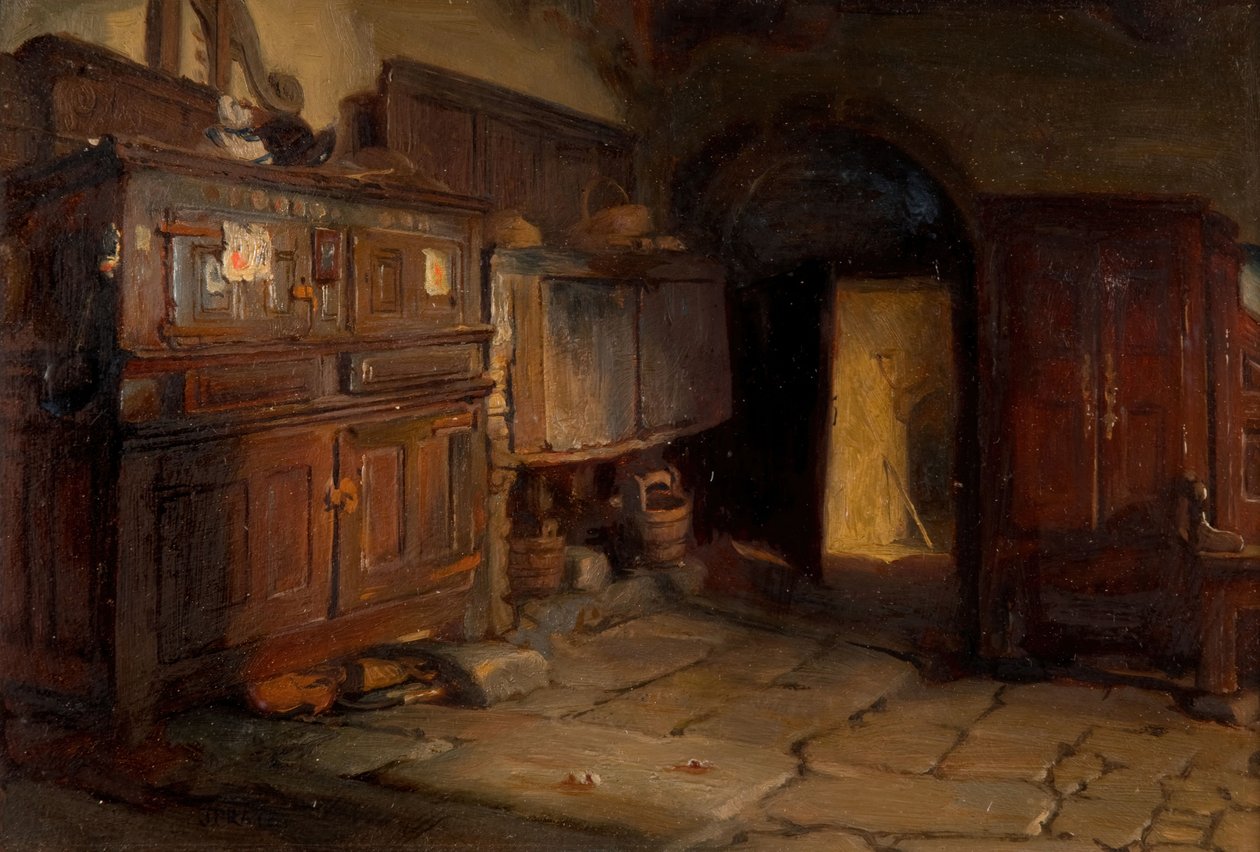 En bretonsk stugainteriör, 1887. av Jonathon Pratt