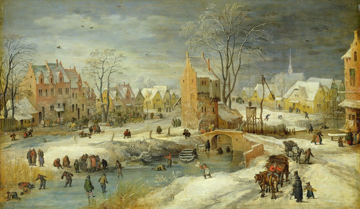 By på vintern (olja på ek) av Joos or Josse de Momper