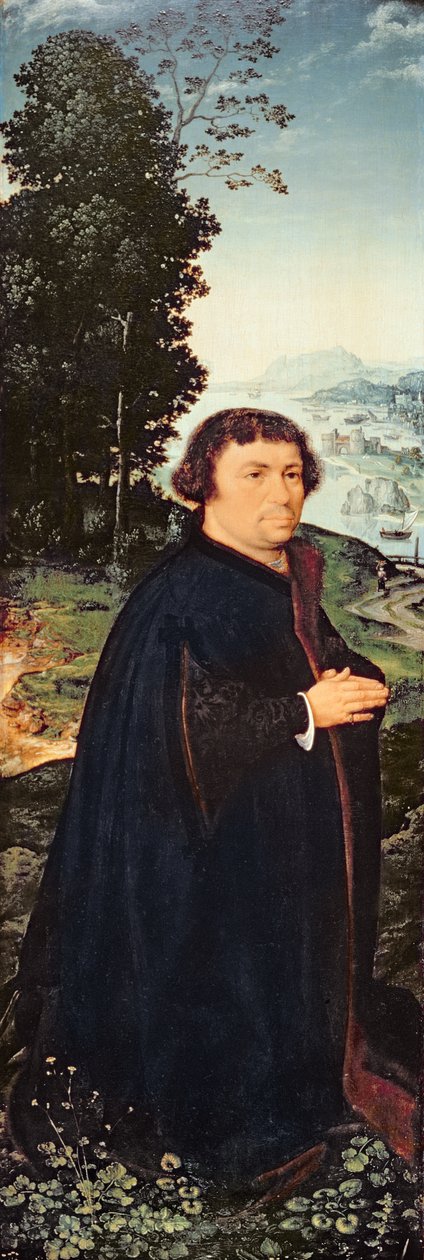 Porträtt av en donator på knä vid en flod (par 155175) av Joos van Cleve