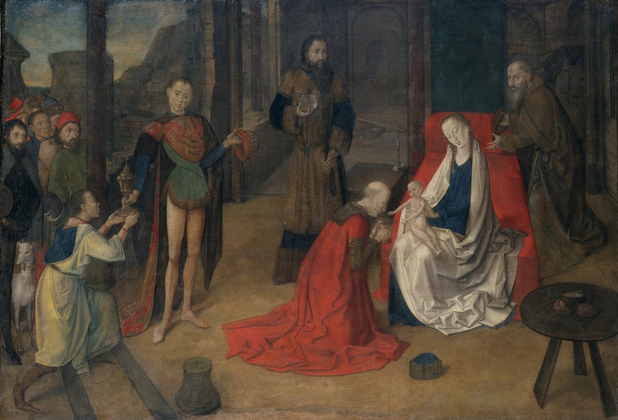 De vise kungarnas tillbedjan, 1465 (tempera på duk) av Joos van Wassenove