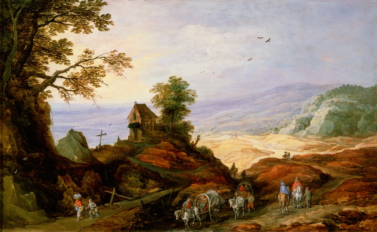 Landskap med ett kapell på en kulle, sent 1500- eller 1600-tal av Joos de Momper the younger