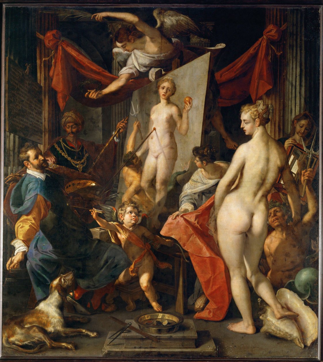 Apelles målar Campaspe I ... (målning på duk) av Joos or Jodocus van Winghe