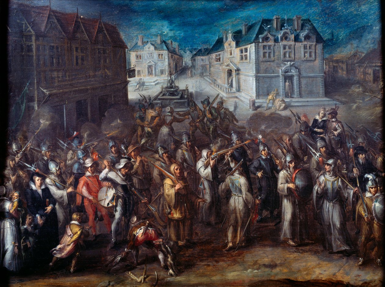 Religiösa krig mellan katoliker och protestanter: "" Procession av förbundet 1590 eller 1593"". Målning av Joos Van Winghe (1544-1603), Nederländerna av Joos or Jodocus van Winghe