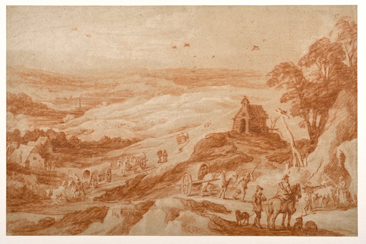 Landskap med figurer, boskap och vagnar av Joos or Josse de The Younger Momper
