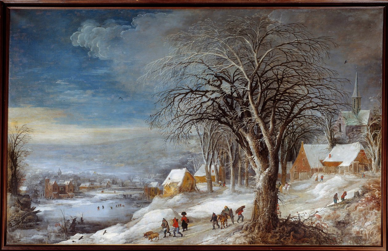 Vinterlandskap. Målning av Josse II Momper (1564-1635) Ec. Flam. av Joos or Josse de The Younger Momper