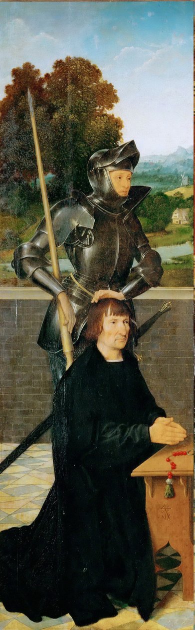 Tidig nederländsk konst: Saint George and Donor (Winged Altar, Left Panel) par Cleve, Joos van (ca 1485-1540), ca 1530. Olja på trä, 94,5x30. Konsthistoriska museet, Vienne av Joos van Cleve