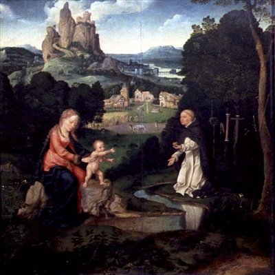 Jungfrun och Jesusbarnet med en dominikanermunk, ca 1515-18 (olja på panel) av Joos van Cleve