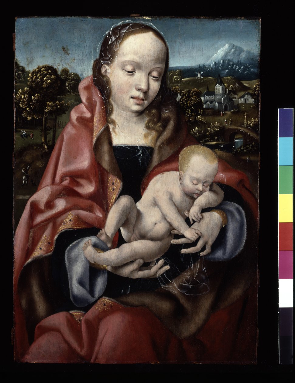 Jungfru och sovande Kristusbarn (olja på trä) av Joos van Cleve