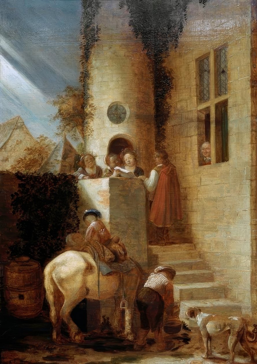 Ryttarens ankomst med ett dokument av Joos van Craesbeeck