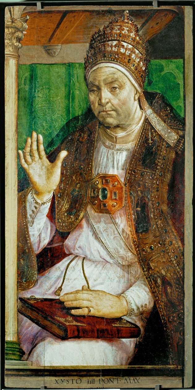 Påve Sixtus IV Ur en serie av 28 porträtt... av Joos van Gent (fl.1460 75)