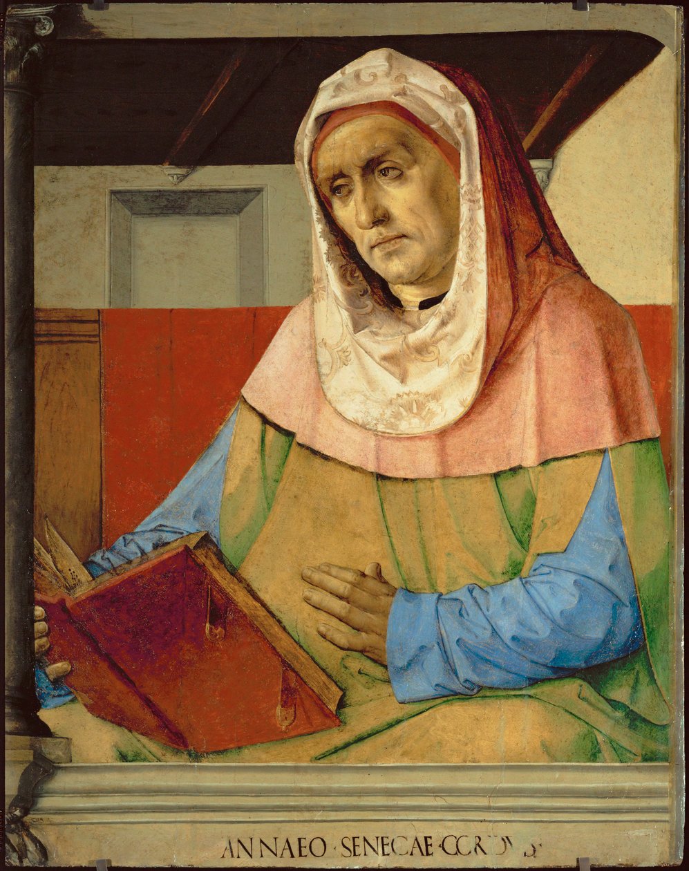 Seneca, romersk filosof Ur en serie av 28 porträtt, målade omkring 1475 för Federigo da Montefeltres studiolo... av Joos van Gent (fl.1460 75)