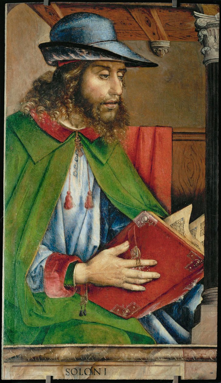 Solon, lagstiftare i Aten Ur en serie av 28 porträtt, målade omkring 1475 för Federigo av Montefeltres studiolo... av Joos van Gent (fl.1460 75)