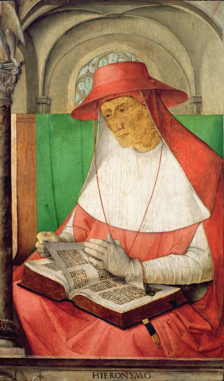 Porträtt av Sankt Hieronymus (347-420) c.1475 (panel) av Joos van Gent