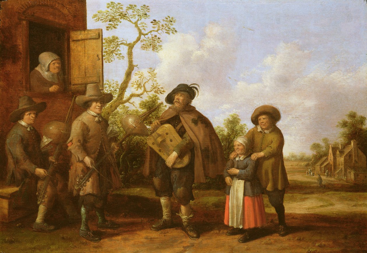 Byns scen med musiker, 1659 av Joost Cornelisz. Droochsloot