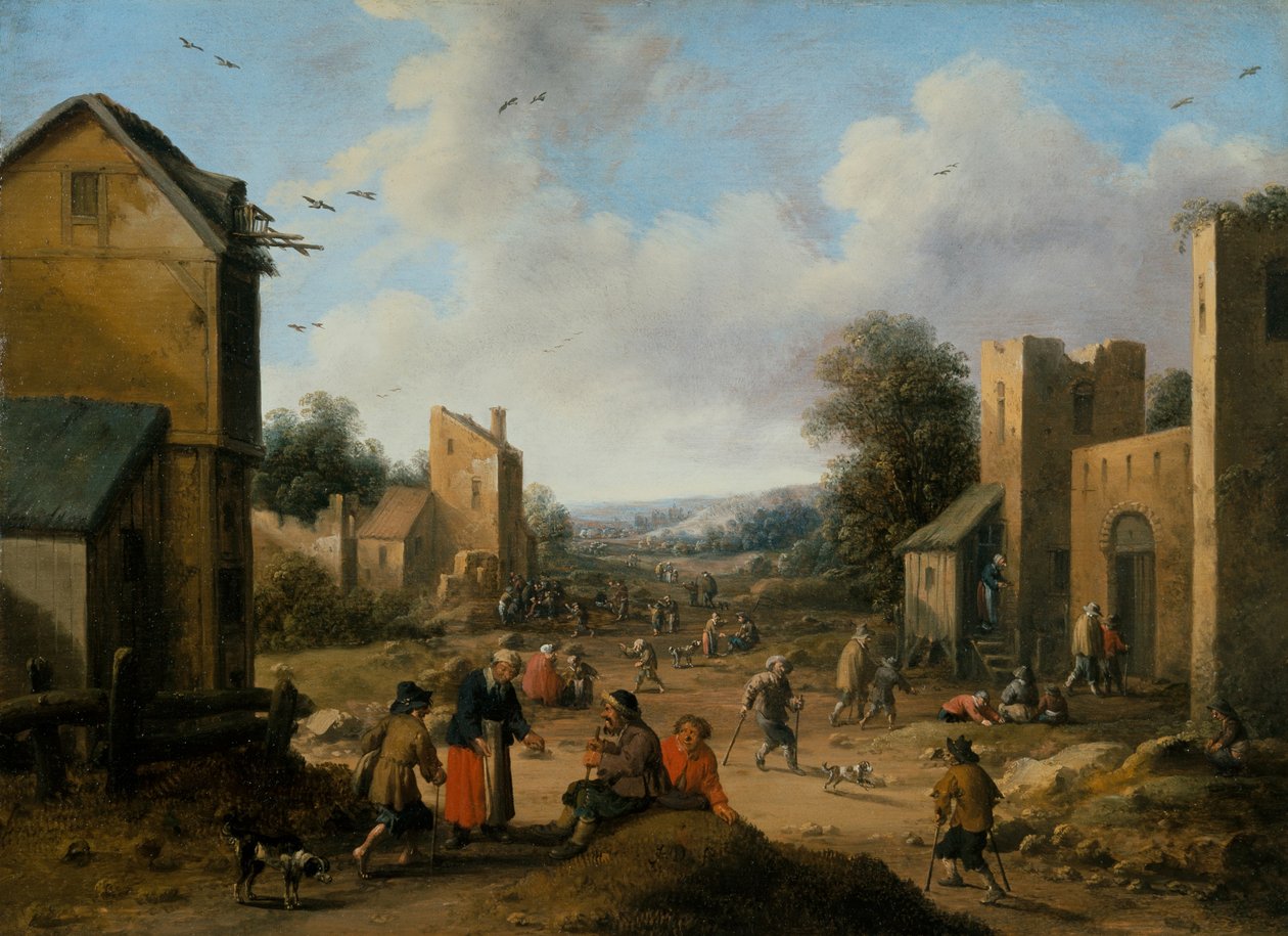 Ett bylandskap med bönder av Joost Cornelisz. Droochsloot