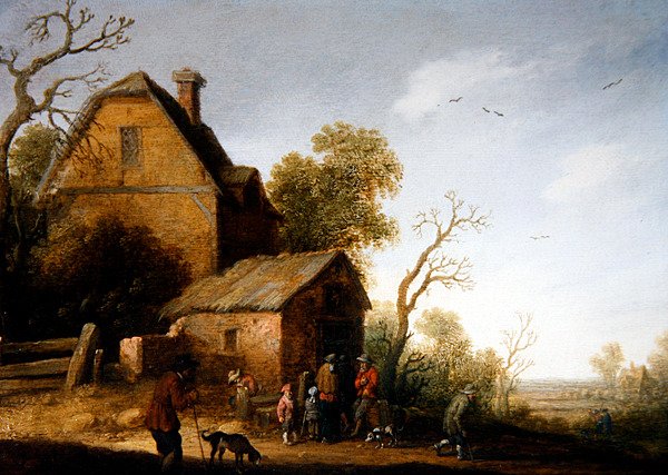 Ett skogslandskap med figurer och hundar av Joost Cornelisz. Droochsloot
