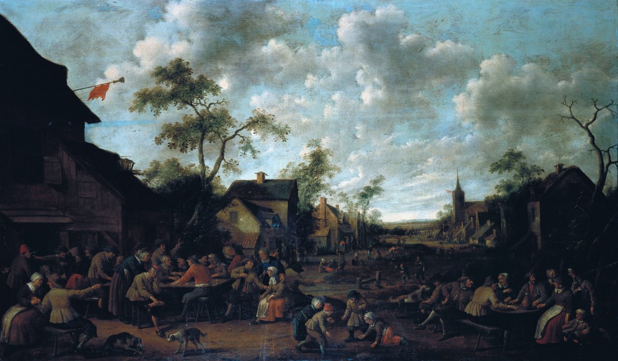 Bönder festar i en by, 1661 av Joost Cornelisz. Droochsloot