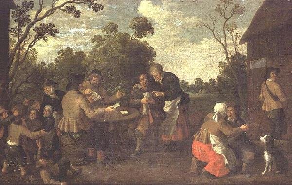 Bönder som spelar kort och barn som bråkar av Joost Cornelisz. Droochsloot