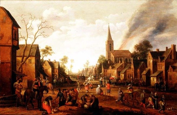 Soldater plundrar en by av Joost Cornelisz. Droochsloot