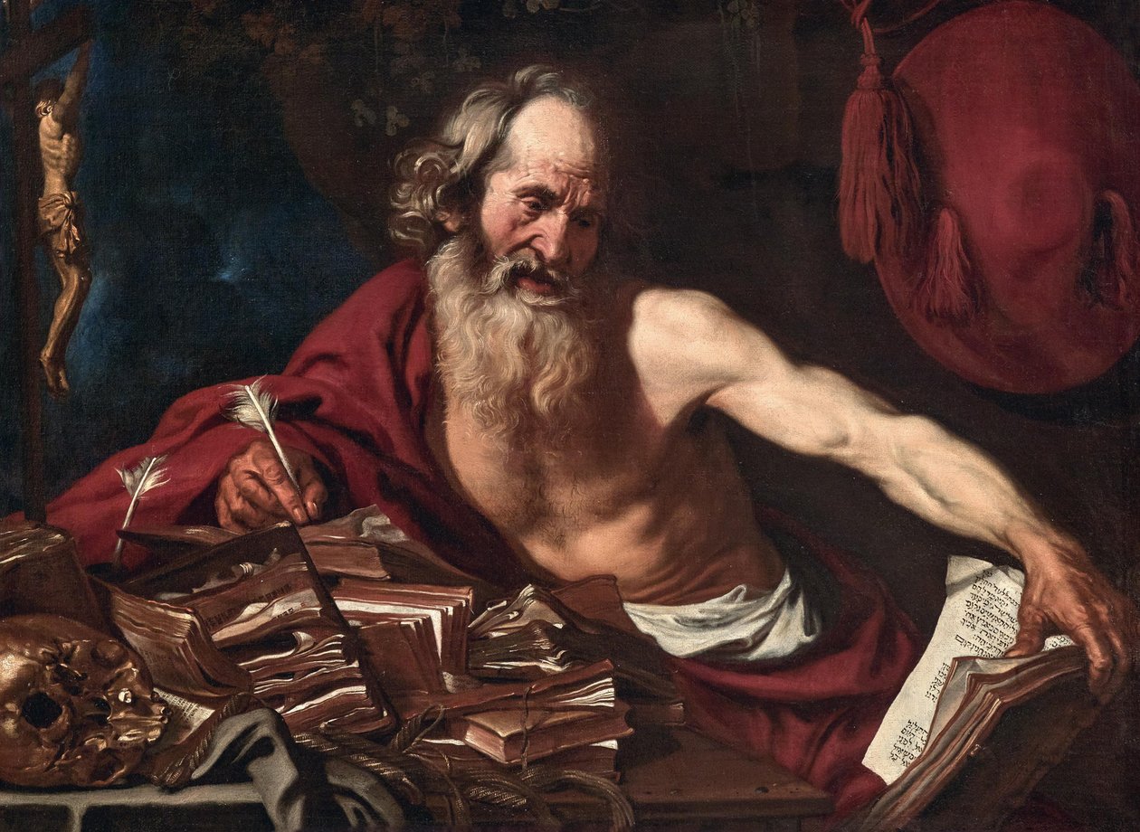 Den helige Hieronymus i sin cell, 1654. av Joost Van de Hamme