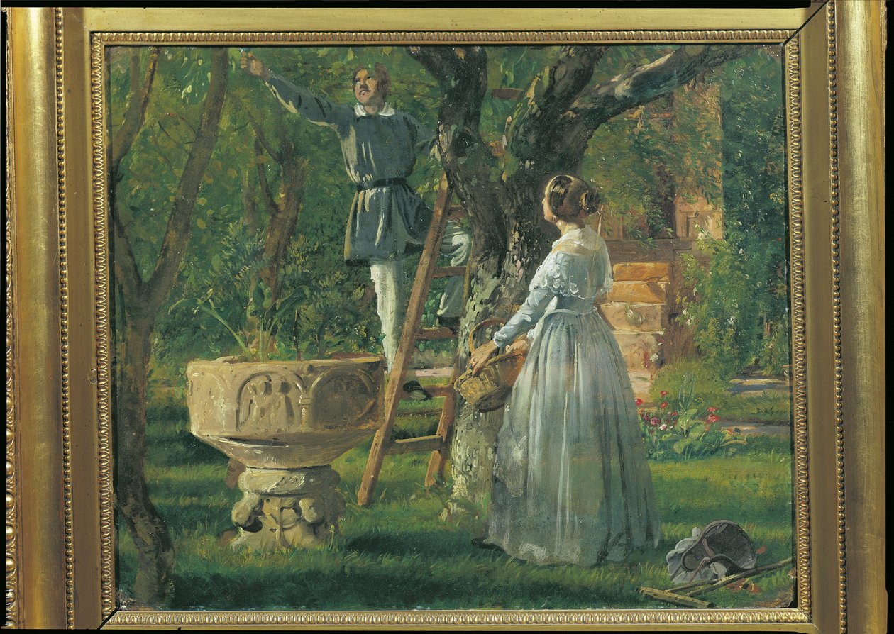 Trädgård i Ringsted med en gammal dopfunt, 1850 av Jorgan Roed
