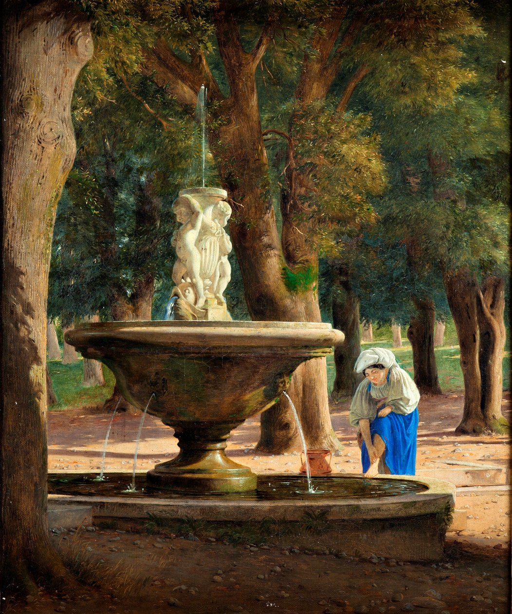 Scen från trädgården till Villa Borghese i Rom, ca 1839 (olja på duk) av Jorgen Roed
