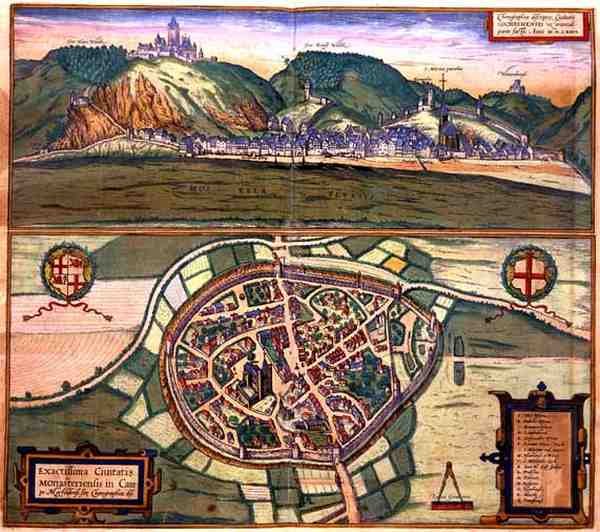 Karta över Cochen, ur "Civitates Orbis Terrarum" av Georg Braun (1541-1622) och Frans Hogenberg (1535-90) av Joris (after) Hoefnagel