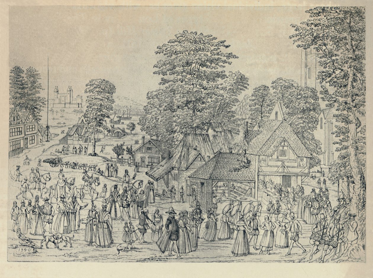 En bröllopsfest i Bermondsey, 1590, 1920 av Joris Hoefnagel