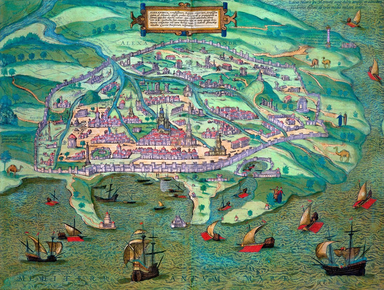 Karta över Alexandria, Egypten, c1572 av Joris Hoefnagel