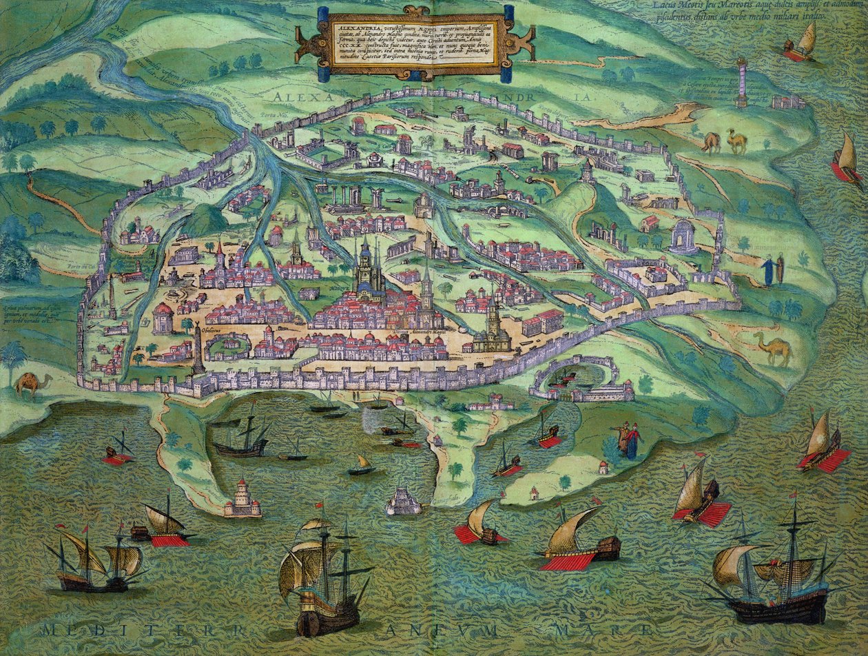 Karta över Alexandria, från "Civitates Orbis Terrarum" av Georg Braun (1541-1622) och Frans Hogenberg (1535-90), ca 1572 av Joris Hoefnagel