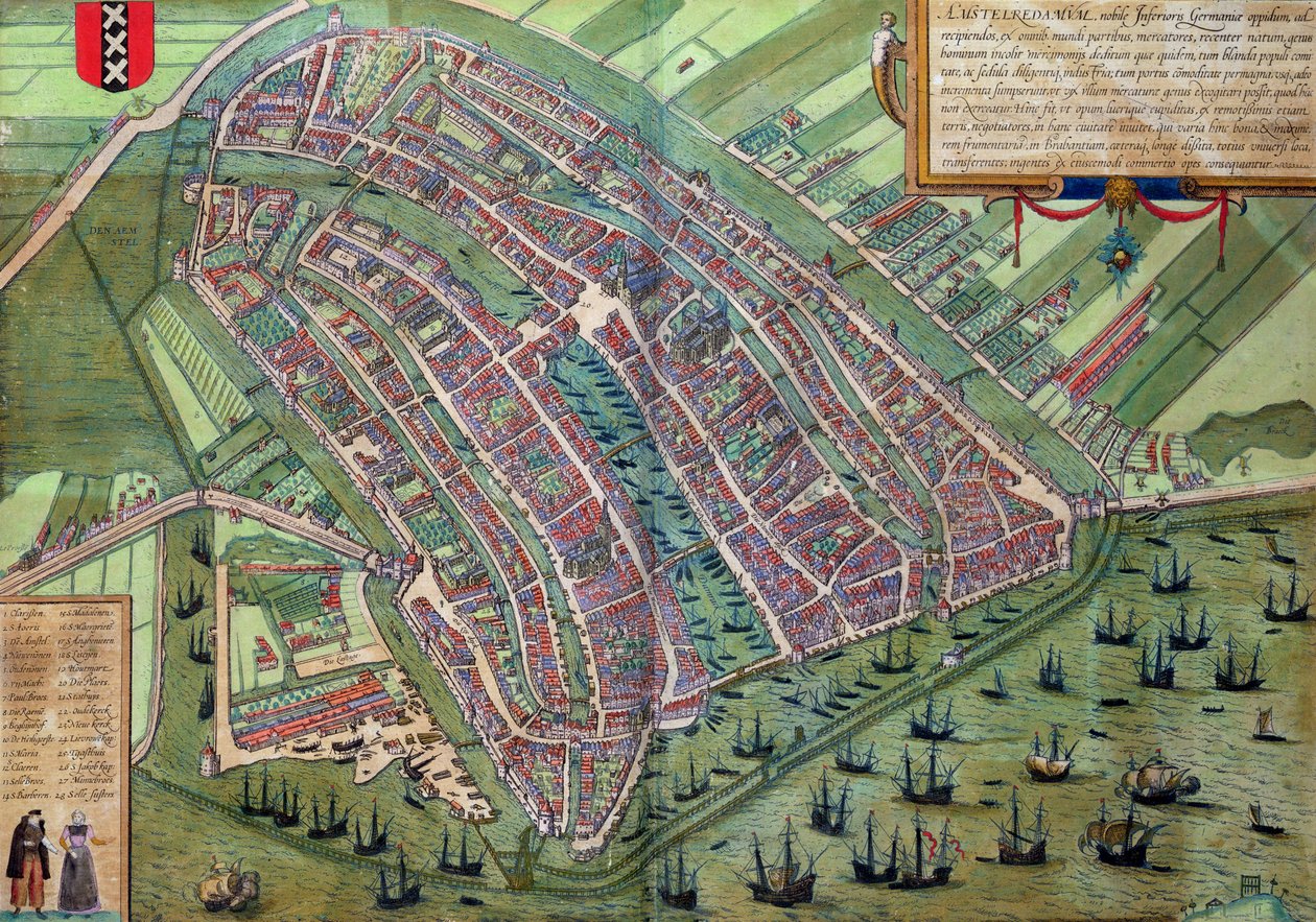 Karta över Amsterdam, från "Cities of the World" av Georg Braun (1541-1622) och Frans Hogenburg (1535-90), ca 1572 av Joris Hoefnagel