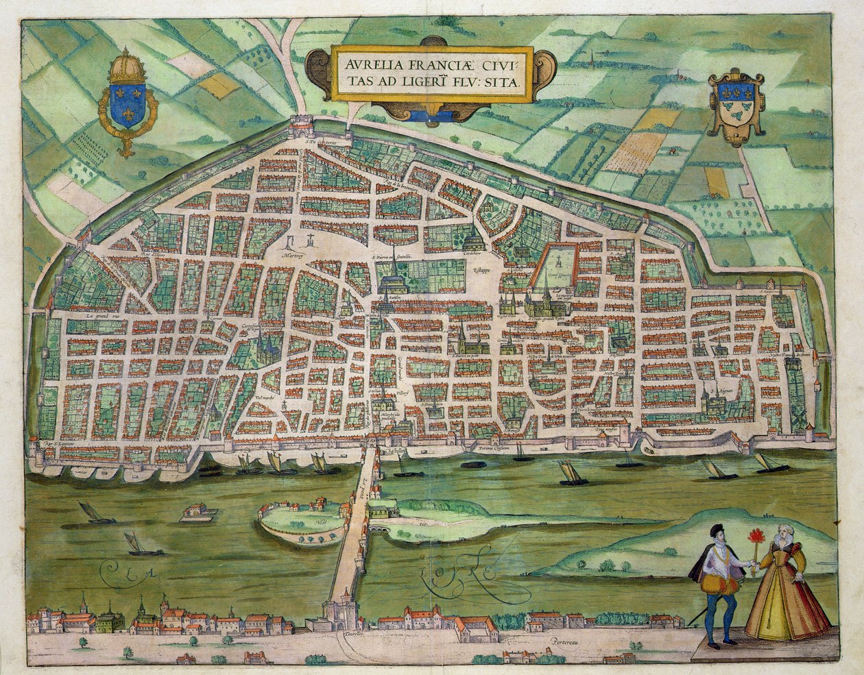 Karta över Aurelia, från "Civitates Orbis Terrarum" av Georg Braun (1541-1622) och Frans Hogenberg (1535-90) ca 1572-1617 av Joris Hoefnagel
