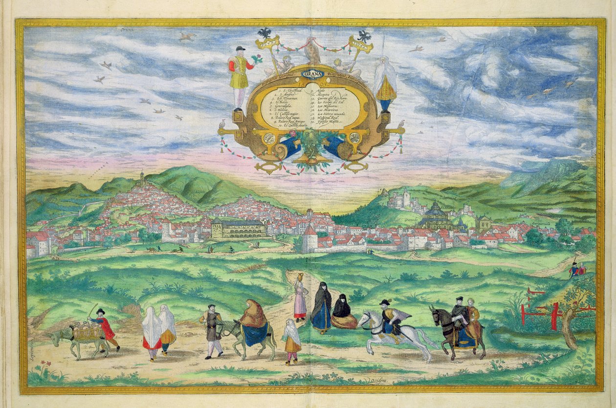 Karta över Granada, från "Civitates Orbis Terrarum" av Georg Braun (1541-1622) och Frans Hogenberg (1535-90), 1563 av Joris Hoefnagel