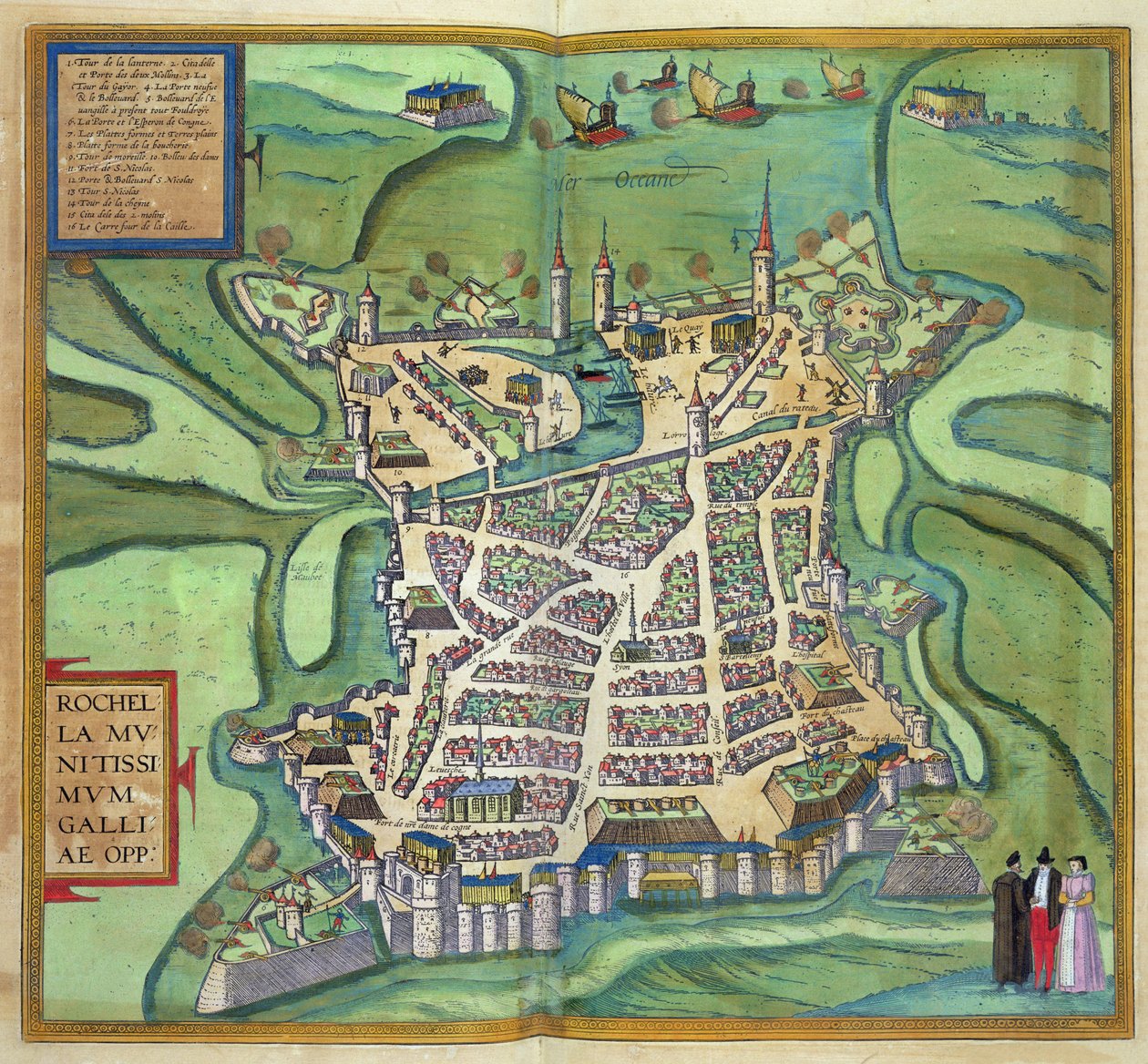 Karta över La Rochelle, från "Civitates Orbis Terrarum" av Georg Braun (1541-1622) och Frans Hogenberg, ca 1572 (färggravyr) av Joris Hoefnagel